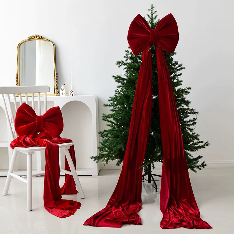 Große rote Textilschleife als dekorativer Anhänger für Weihnachten, Hochzeiten und Partys - Bild 5