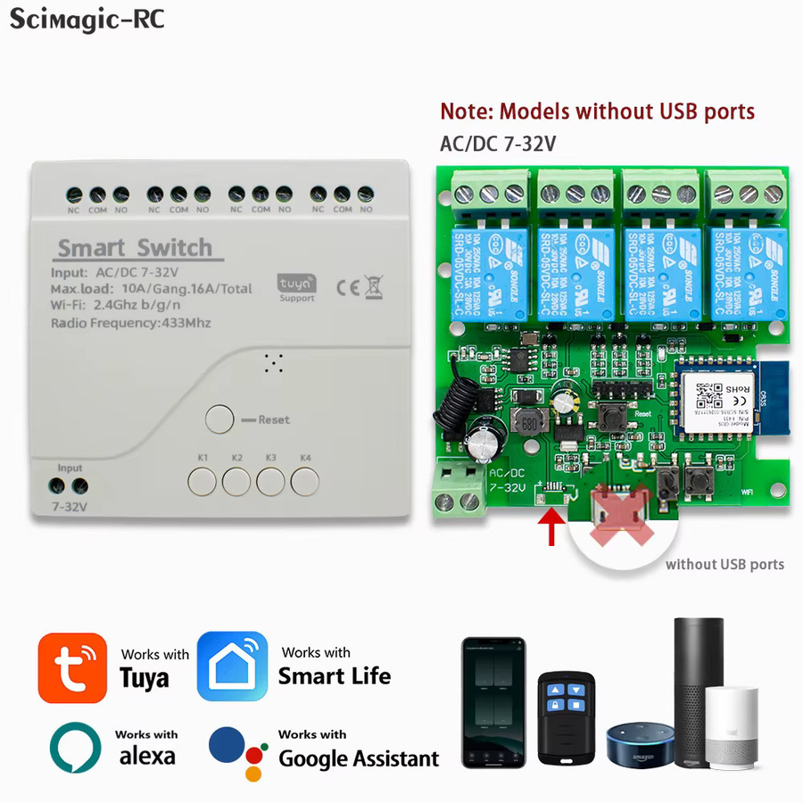 Tuya WiFi Smart Home Lichtschaltermodul mit 4-Kanal-Trockenkontakt-Empfänger und RF433 Fernbedienungsteuerung - Bild 3