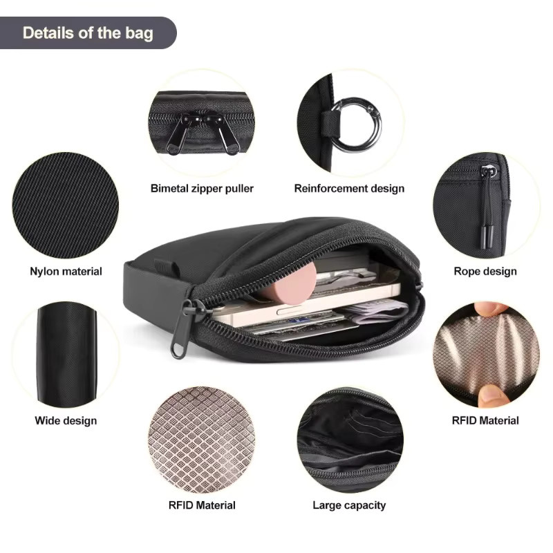 Tragbares Handy-Lanyard mit Geldbörse in Schwarz, Crossbody-Handy-Halsband mit diebstahlsicherem Reißverschluss-Aufbewahrungsbeutel, abnehmbar mit RFID-Schutz und Ausweisfenster - Bild 2