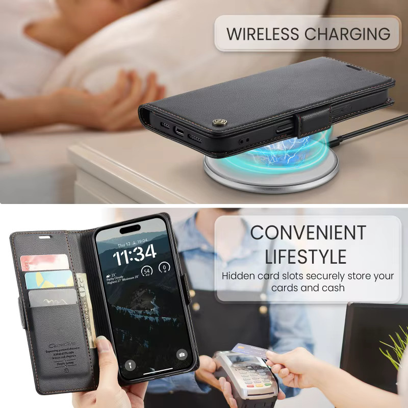 CaseMe Magnetische PU-Ledertasche in Blau für iPhone mit Kartenhalter und stoßfestem Schutz - Bild 3