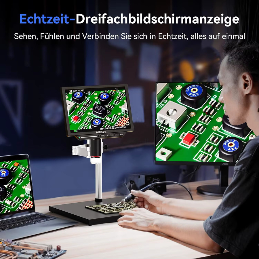 TOMLOV 4K HDMI Digitalmikroskop TM4K Max mit 10,1 Zoll Display, 52MP USB Vergrößerungsmikroskop für Lötarbeiten und Münzen, Schwarz - Bild 4