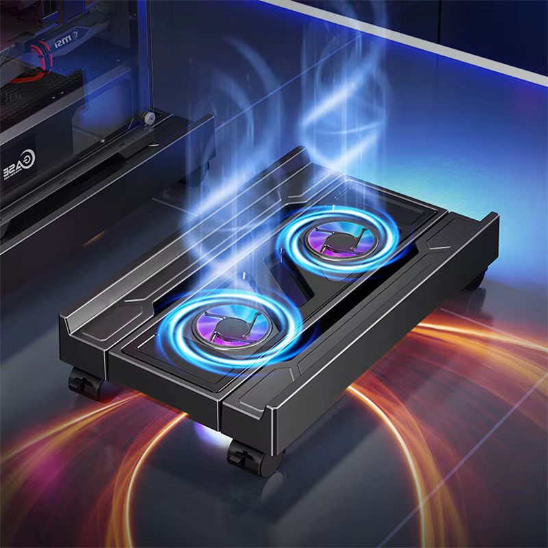 BEISHI Mobiler PC-Turmständer in Schwarz mit verstellbarer Höhe und RGB-Lüfter zur Wärmeableitung - Bild 2