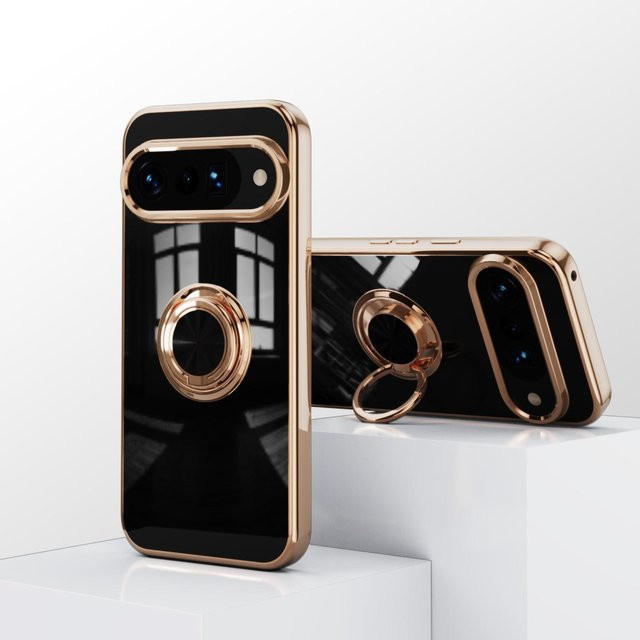 Magnetische Handyhülle mit galvanisiertem Ringständer für Google Pixel 9 Pro XL, 8, 7, 6, 5 kompatibel mit MagSafe kabellosem Laden, Farbe: Schwarz - Bild 1