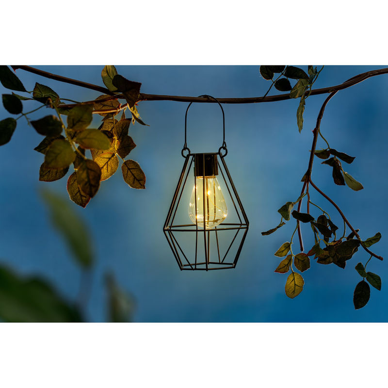 Solar-LED-Dekoleuchte Eckig von viva domo in Schwarz mit warmweißem Licht und Glas-Elementen für den Garten - Bild 2