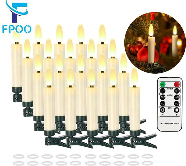 FPOO LED Stabkerzen mit Fernbedienung, weiß, batteriebetrieben mit Flackereffekt und wasserfester Flammenoptik - Bild 1
