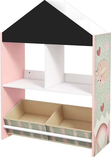 ZONEKIZ Spielzeugregal für Kinder mit Tafel und herausnehmbaren Schubladen, Kinderzimmermöbel in Rosa von Aosom - Bild 1