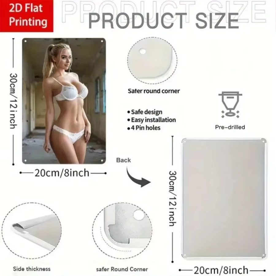 Retro Metall-Wandschild CIFBUY Vintage Lady Bikini Art in Weiß, Breite: 20,32 cm, Höhe: 30,48 cm - Bild 4