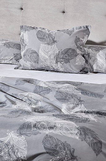 Jotex Kissenhülle FANNY aus Bio-Mako-Satin in Grau mit floralem Naturmuster - Bild 1