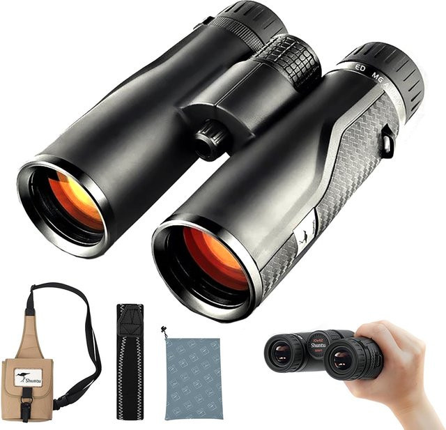 Shuntu Hochleistungsfernglas 10x42 mit ED-Objektiv, wasserdichtes Teleskop in Schwarz für Jagd und Wandern - Bild 1