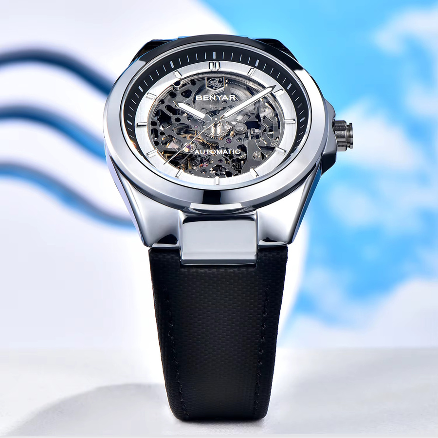 BENYAR Armbanduhr Automatik, Edelstahl, Leder, Blau, Herren - Bild 3
