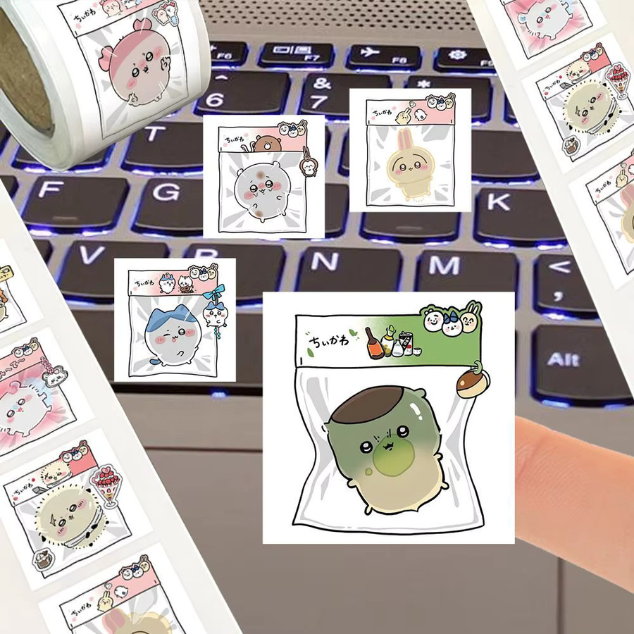 jiyi Kawaii Aufkleberrolle mit 500 Stück Dekorationsband Usagi Hachiware für Tagebuch und Schreibwaren, Mehrfarbig - Bild 2