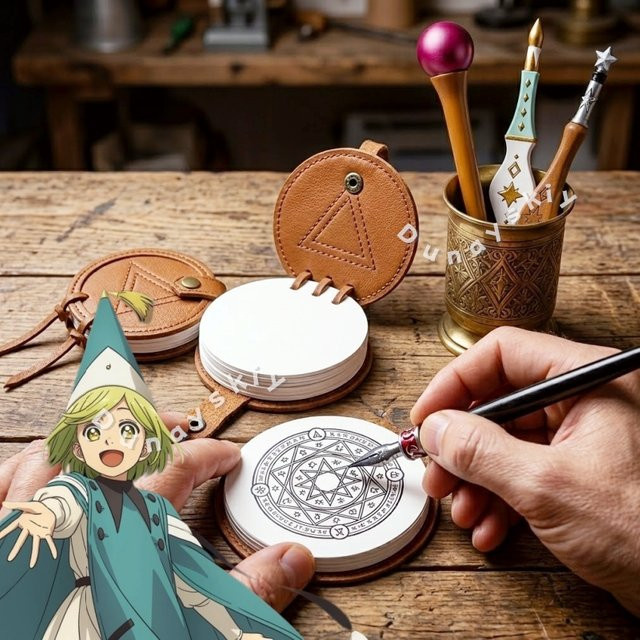 Hexenhut Atelier Coco Cos Runder Notizblock in Braun mit 3D-Anime-Requisiten aus Polylactid-Säure und Papier - Bild 1