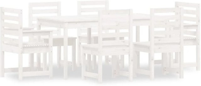 vidaXL 7-teilige Garten-Essgruppe aus massivem Kiefernholz in Weiß - Bild 1