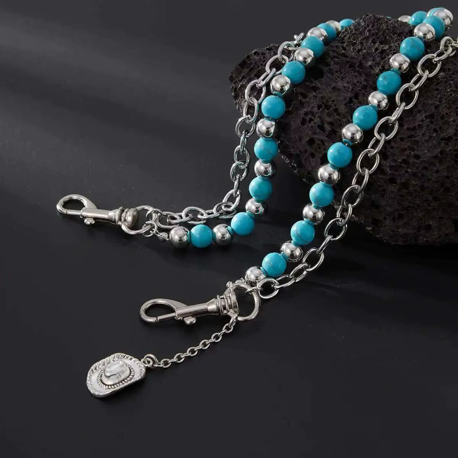 Salircon Anhänger Kette, Blau, Perle, Silber, Unisex, Punk - Bild 4
