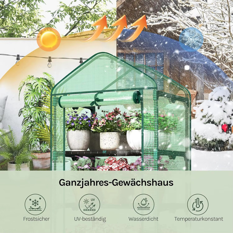 WOLTU Gartengewächshaus mit 4 Ebenen in Weiß, UV-beständige PE-Abdeckung und rollbaren Fenstern, B/T/H: 70 x 50 x 158 cm - Bild 3