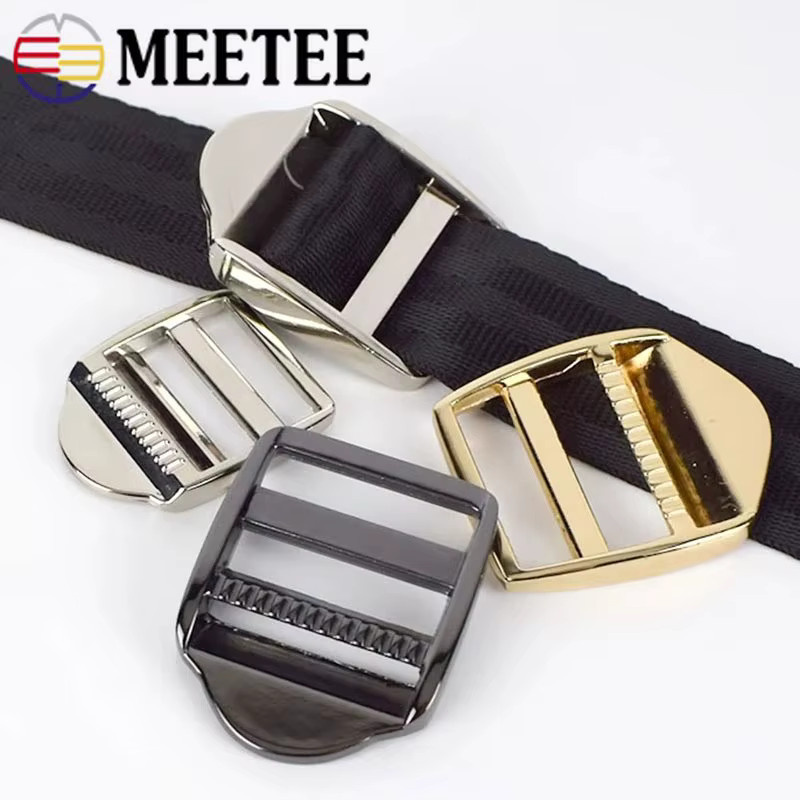 Meetee Metallschnalle aus Stahl für Rucksack und Gurtband, verstellbarer Verschluss und Tri-Glide-Ringe, Schwarz - Bild 4
