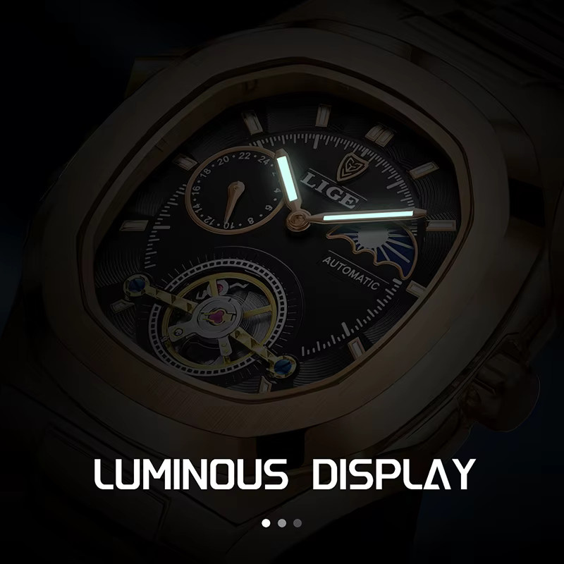LIGE Armbanduhr Automatik, Edelstahl, Schwarz, Herren - Bild 4