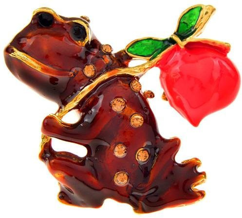 YIRAN Jewelry Brosche Kröte mit Gepäck, Emaille, Strasslegierung, braun, Damen - Bild 1
