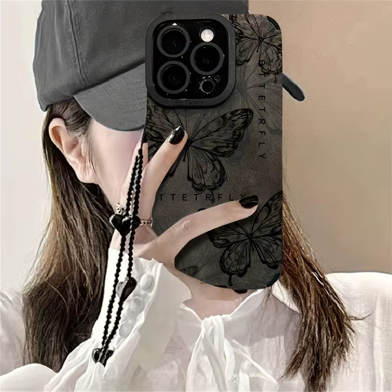 Retro Schmetterling und 3D Herz Lanyard Telefonhülle für Apple iPhone 11 bis 17 Pro Max Soft Cover - Bild 3