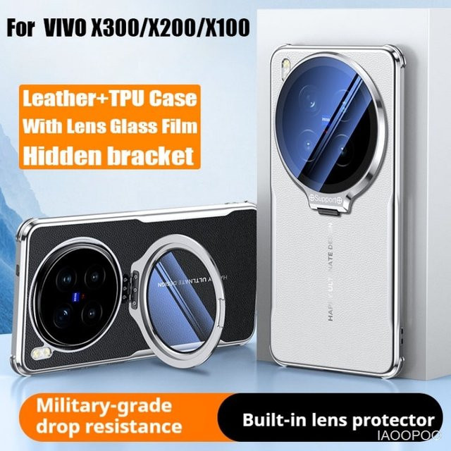 iAOOPOO Schutzhülle aus PU-Leder mit Kamera-Glasfilm und verstecktem Ständer für VIVO X300 Pro, X200 und X100 Ultra Pro, Farbe: Rot - Bild 1