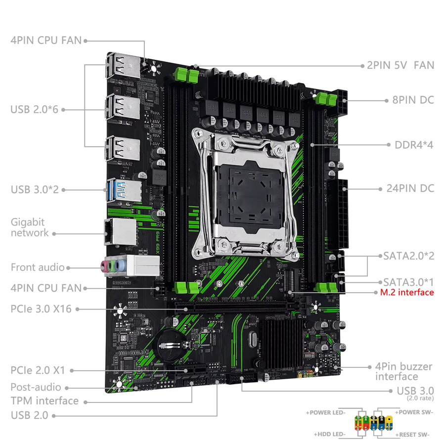 MACHINIST X99 PR9 Motherboard CPU-Kit Set in Schwarz mit LGA 2011-3 Sockel, Xeon E5 2640 V4 / E5 2620 V4 Unterstützung, DDR4 RAM und NVME M.2 Slot - Bild 2