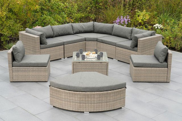 Merxx Gartenmöbelset Rivello in Beige mit 8 Sitzplätzen aus pulverbeschichtetem Stahl und Kunststoffgeflecht inklusive Polsterauflagen - Bild 3
