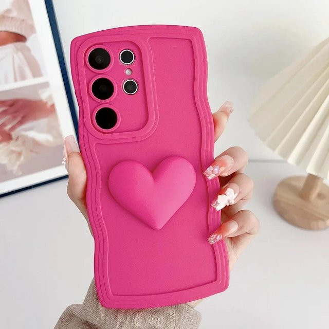 Weiche TPU Handyhülle mit Wellenform und Liebesherz für Samsung Galaxy S25 S24 S23 S22 S21 S20 Ultra Plus sowie Galaxy A55 A54 A35 A34 A25 A15 A05 A05s in Pink - Bild 1