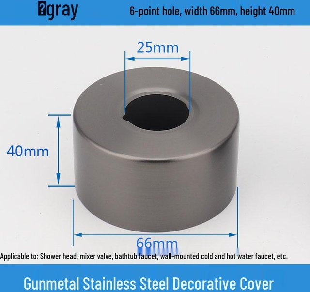 HomeHarmony Duscharmatur-Abdeckung aus Edelstahl in Gunmetal Grau mit 6-Punkt-Design, Breite: 6,6 cm, Höhe: 4 cm - Bild 1