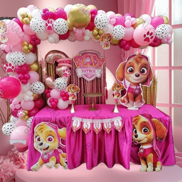 PAW Patrol Skye Geburtstagsparty-Dekorationsset, 114-teiliges Set, Rosa, Hunde-Latexballons - Bild 1