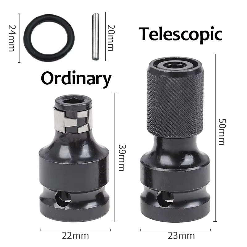 Adapter Set für Schlagschrauber von 1/2 Zoll auf 1/4 Zoll Hex Ratsche Buchse in Schwarz - Bild 2