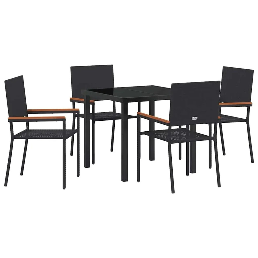 vidaXL Garten Essgruppe 5-teilig aus Poly-Rattan und Akazienholz in Schwarz mit Glastisch - Bild 2