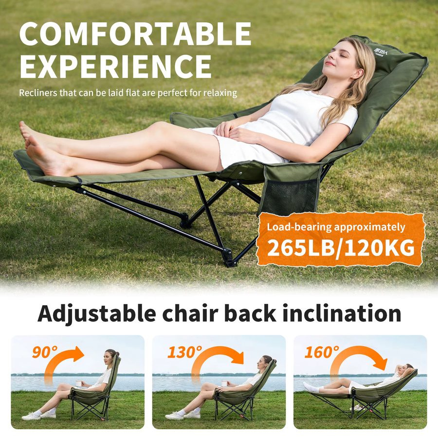 Primitive Campingstuhl in Grün, robuster gepolsterter Klappstuhl mit Armlehnen für Garten und Outdoor - Bild 2