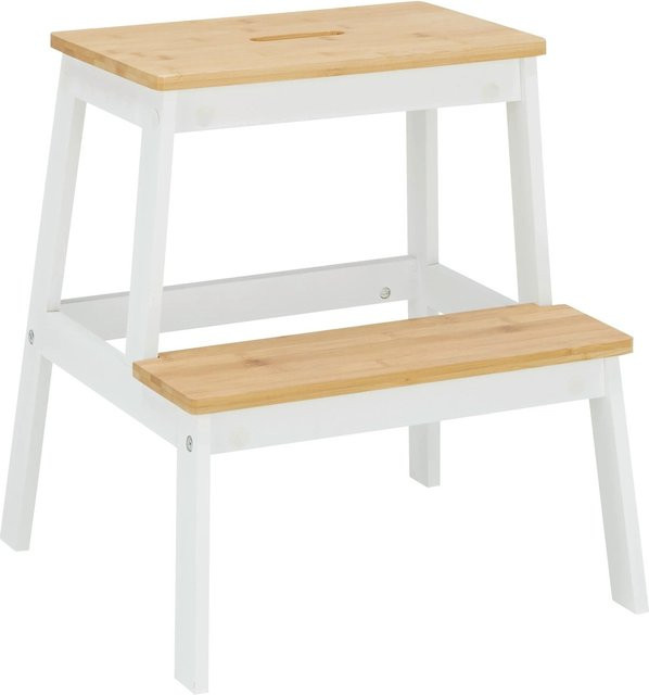 Based Hocker in Weiß und Naturfarben aus Rattan und Holz - Bild 1