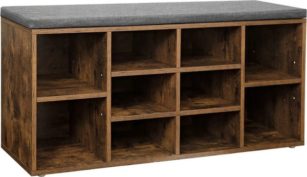 Songmics Sitzbank Custos mit 10 Fächern als Schuhregal in Braun aus Baumwoll-Leinen-Mix und MDF