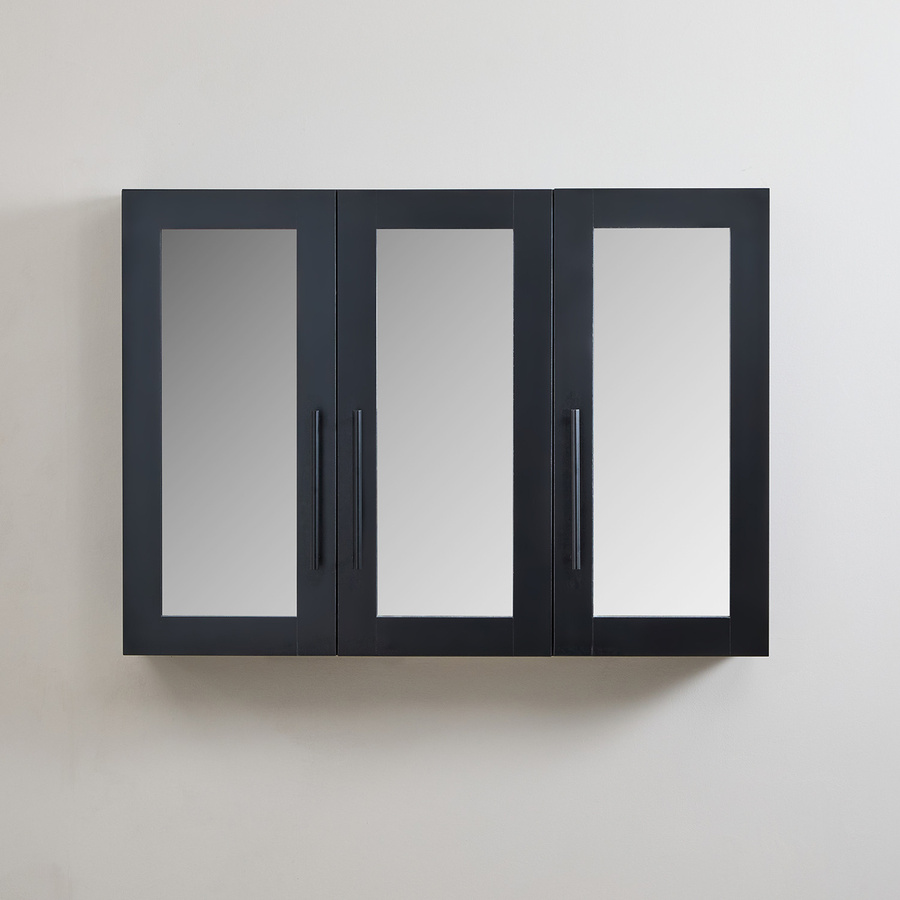 Spiegelschrank Cluo in Schwarzgrau mit Soft-Close-Türen und schwarzen Möbelgriffen, B: 90,0 cm, H: 65,0 cm, T: 16,0 cm - Bild 1