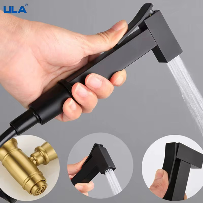 ULA Messing-Bidet-Armatur in Matt Schwarz, tragbarer Bidet-Sprühkopf als Warm- und Kaltwasser-Mischer für die Hygienedusche - Bild 2