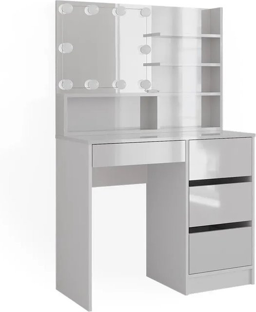 Vicco Schminktisch Sherry Weiß Hochglanz mit LED Beleuchtung und Spiegelregal B/T/H: 90 x 40 x 75 cm - Bild 1