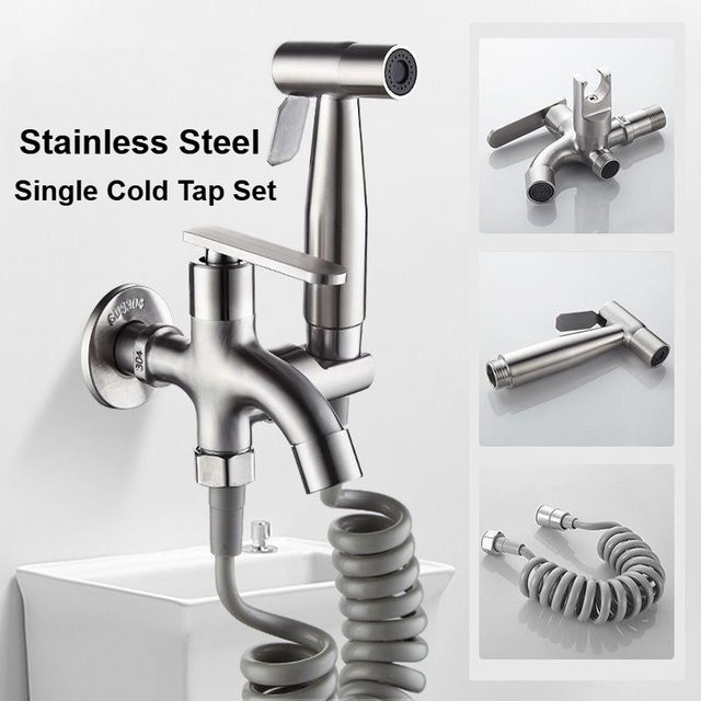 YISENLUO Bidet-Sprühset aus 304 Edelstahl in Silber, Multifunktionales WC-Sprühgerät mit Handbrause und Hochdruck-Duschkopf - Bild 1