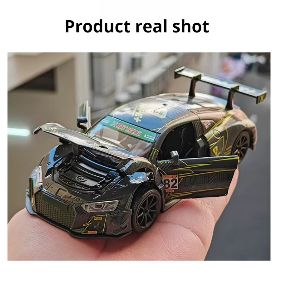 MAKEDA Audi R8 LMS GT3 Nissan GT-R NISOM Supersportwagen, Modellauto, 1:32, mit Sound und Licht, mit öffnenden Türen und Rückziehfunktion - Bild 2