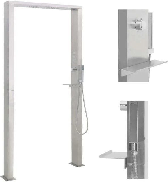 vidaXL Gartendusche aus Edelstahl mit Doppeldüsen in Silber, 1/2 Zoll Anschluss - Bild 1