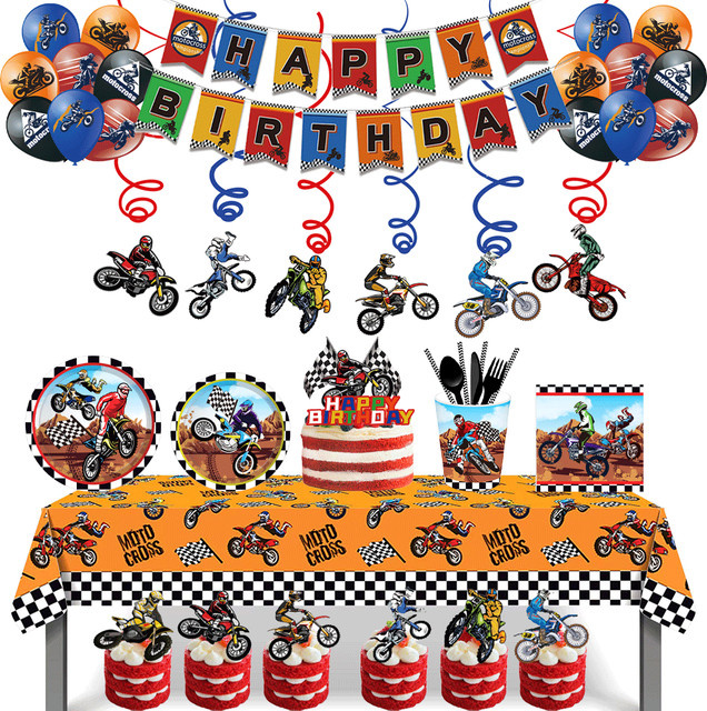 EsenTroye Motocross Geburtstag Dekoration Set mit Banner und Luftballons in Mehrfarbig - Bild 1