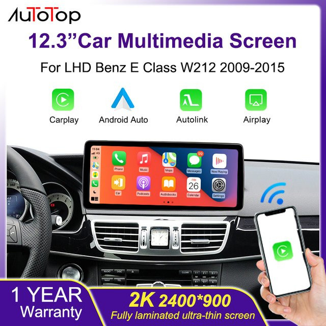 AUTOTOP 12,3 Zoll Linux Multimedia Bildschirm mit Android Auto und CarPlay, Bluetooth Auto Radio für Mercedes Benz E-Klasse W212 S212 (2009-2016), Schwarz - Bild 1