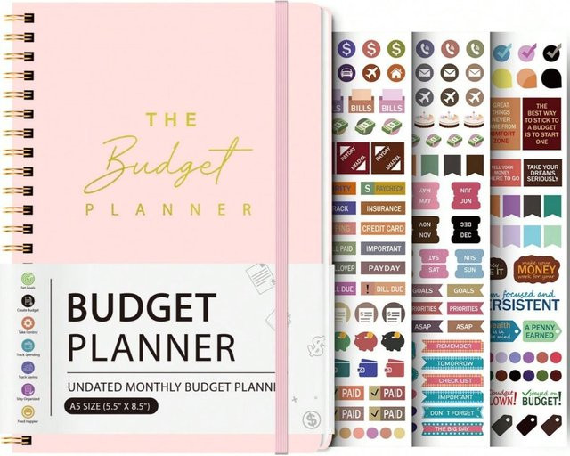 Binchi Outdoor Product A5 Unbefristeter Budgetplaner Rosa Monatlicher Finanzorganisator mit Ausgabenverfolgs-Aufklebern und Spiral-Hartcover - Bild 1