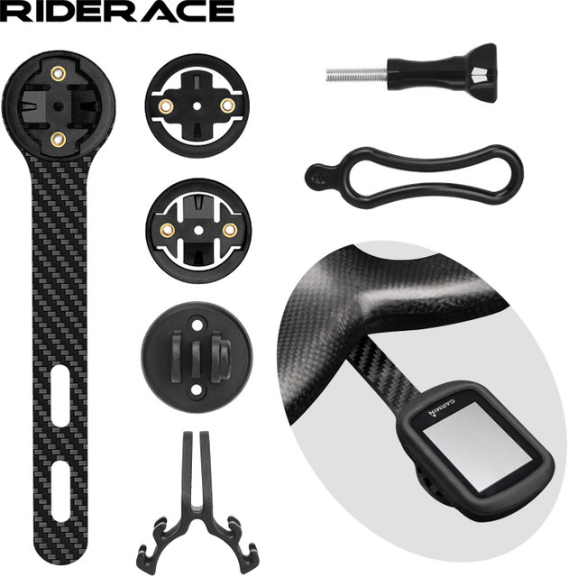 riderace Fahrradcomputer-Halterung aus Kohlefaser in Schwarz für Garmin, GoPro, Bryton und Lichtständer - Bild 1