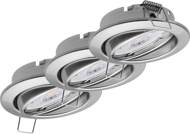 Oktaplex 3er Set Einbauspot Dijon, dimmbar und schwenkbar, Edelstahl gebürstet in Silber, LED Modul Warmweiß, runde Deckenstrahler - Bild 1