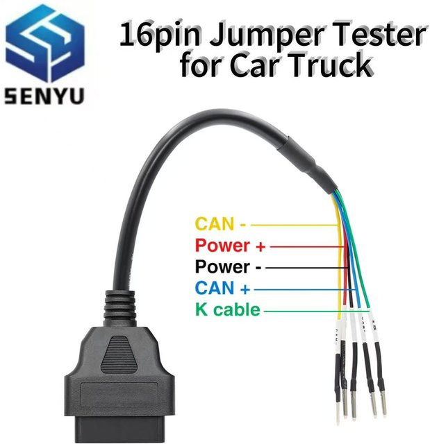 JFIND OBD2-Stecker 16-poliger Jumper-Tester-Anschluss mit 5-poligem Adapter für Auto und LKW, Schwarz - Bild 1