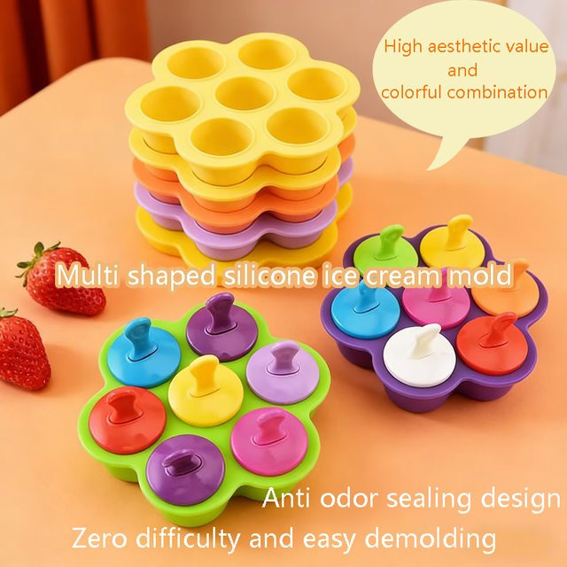VEEZEN 7-Loch Silikon-Eisform für DIY-Popsicles in Grün, runde Form - Bild 1