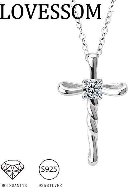 LOVESSOM Kreuz-Halskette, 925 Silber, Moissanit, Unisex - Bild 1