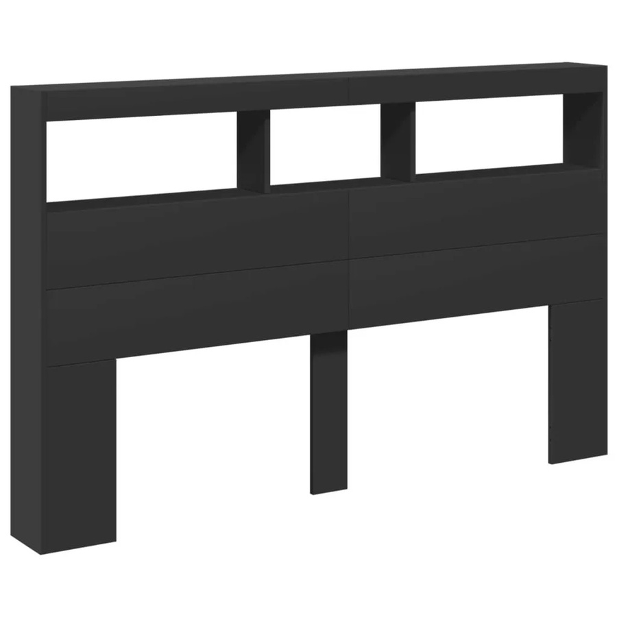 vidaXL LED-Kopfteil mit Ablagen und USB-Ladeport, Schwarz, B: 160 cm, T: 17 cm, H: 102 cm - Bild 2