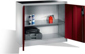 C+P Werkzeug-Beistellschrank mit Drehtüren und 1 Boden, Front Rubinrot, Korpus Lichtgrau, H: 100 cm, B: 120 cm, T: 40 cm - Bild 1